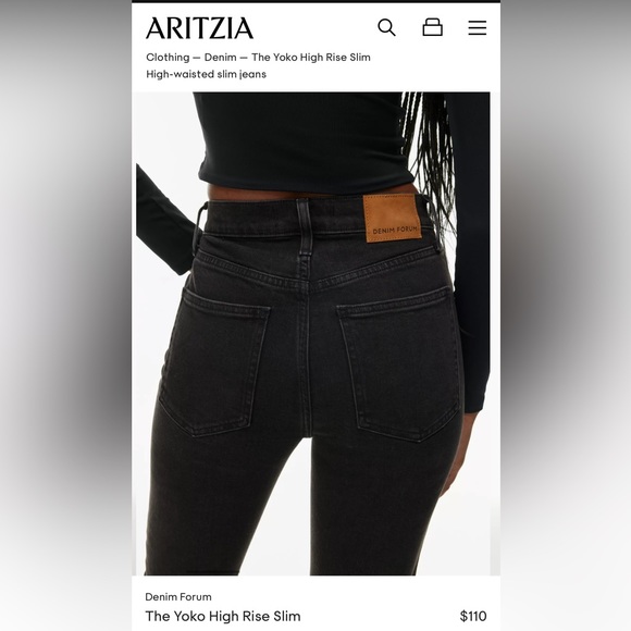 Aritzia Denim Forum “The Yoko High Rise Slim” jeans size 25 in washed black - Picture 3 of 8